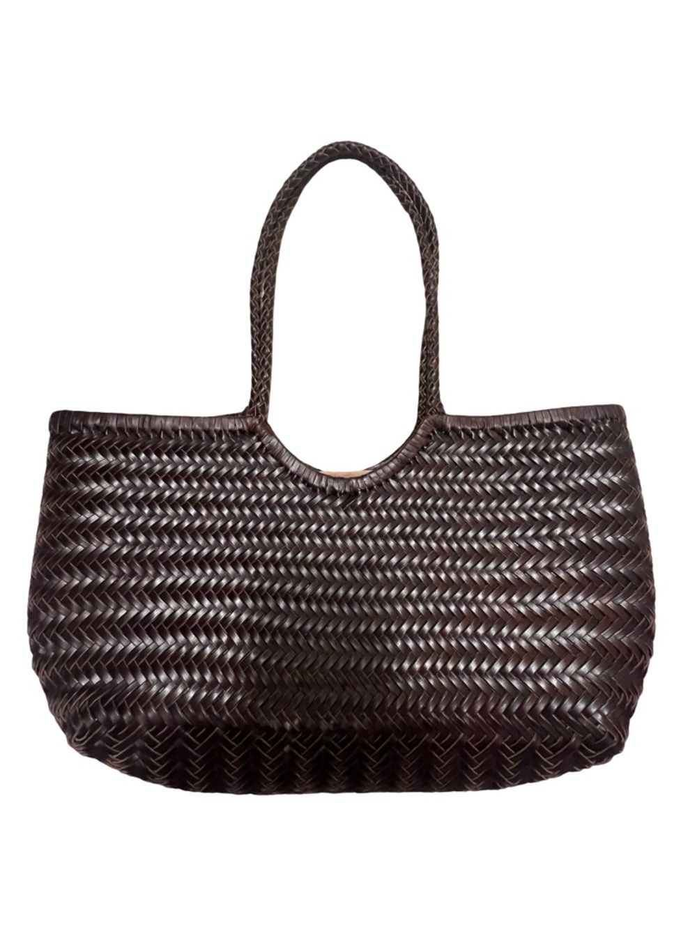 Woven Leather Tote Bag in Dark Brown